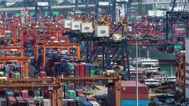 Kwai Tsing , Hong Kong 12 August 2017:- Time lapse of Cargo Container Port in Hong Kong