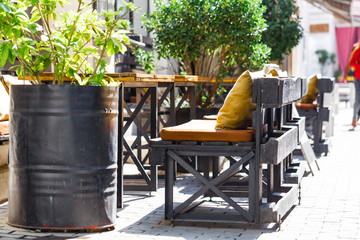 Empty outdoor restaurant table