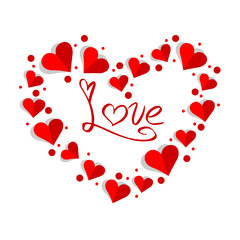 (illustration) Love Invitation card Valentine's day abstract with text love, many hearts isolated on white background