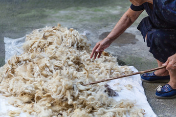 sheeps processing of sheep's wool traditional