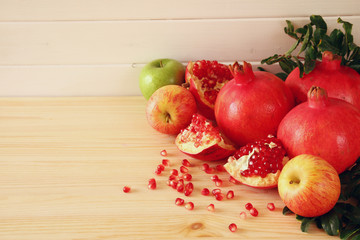 Rosh hashanah (jewish New Year holiday) concept. Traditional symbols