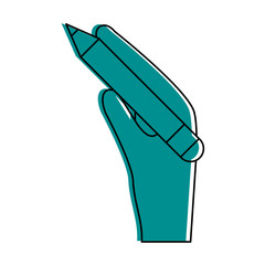 hand holding pencil with eraser icon image vector illustration design  blue color