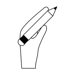 hand holding pencil with eraser icon image vector illustration design  black and white