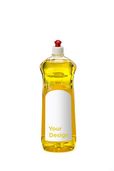 Dishwasher soap liquid plastic bottle mockup on white background  