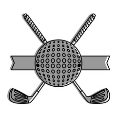 emblem with golf sticks and ball icon over white background vector illustration