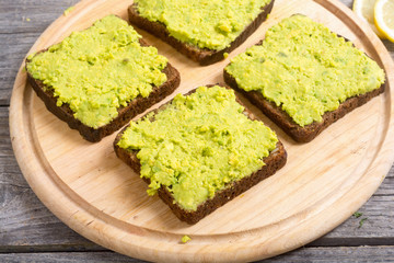 Toast with bread an avocado