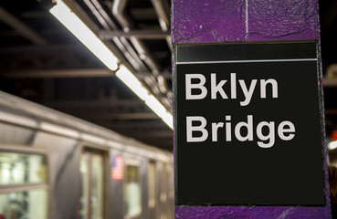 NEW YORK, NEW YORK - OCTOBER 23, 2015: Brooklyn Bridge Station in Manhattan