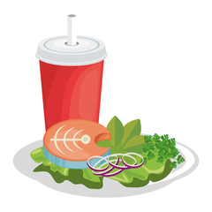 dish with fish and salad icon over white background vector illustration