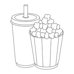 pop corn bucket and soft drink cup icon over white background vector illustration