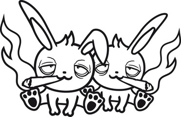 2 freunde team sitzend stoned hanf weed jount kiffen kiffer rauchen zigarette drogen cannabis kopf gesicht kaninchen hase klein süß niedlich glücklich