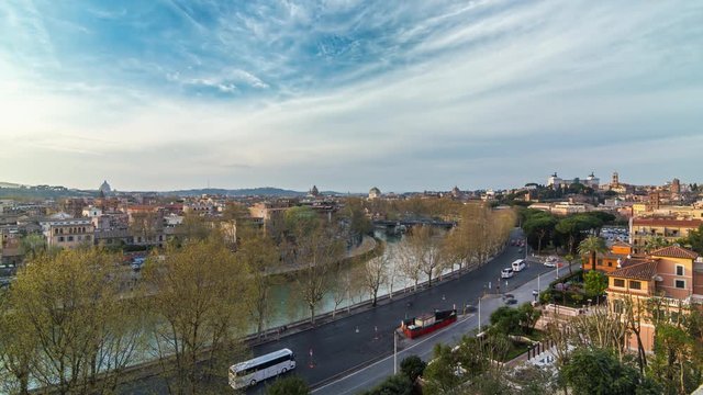 Timelapse of dusk above Rome from Orange garden (Savello park &mdash; Parco Savello) Rome, Italy. April, 2016.
