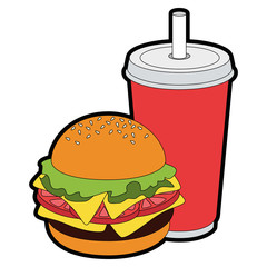 hamburger and drink cup  icon over white background vector illustration