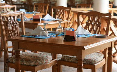 Table set in modern cafe at resort