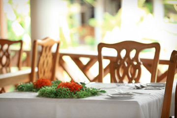 Table set in modern cafe at resort