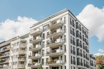 beautiful modern white apartment buildings at prenzlauer berg