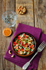 Cabbage carrot red bell pepper cashews salad