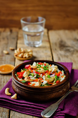 Cabbage carrot red bell pepper cashews salad