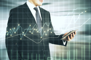 Man with forex smartphone multiexposure