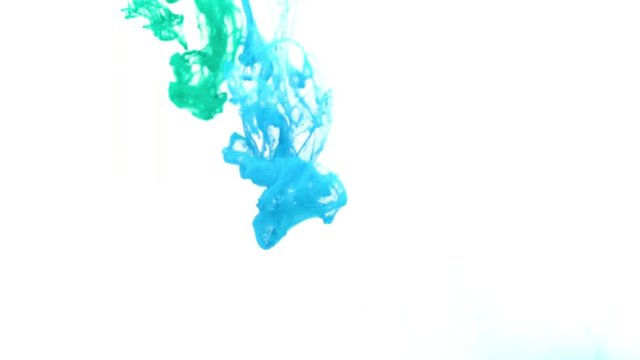 Turquoise and Blue ink spreading downward in water. Use for backgrounds or overlays requiring a flowing and organic look. Amazing video asset for motion graphics projects or VFX composites.