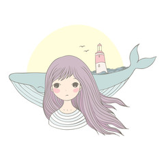 Beautiful young girl sailor with a whale.