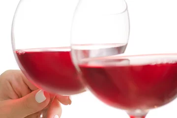 Fotobehang Two glasses of red wine cheers © Kabardins photo
