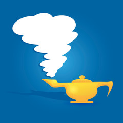 aladin lamp on a blue background, flat image