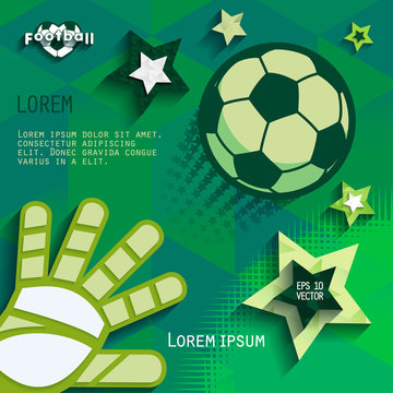 Soccer (football). Flying the ball and the goalie glove. Cover. eps10