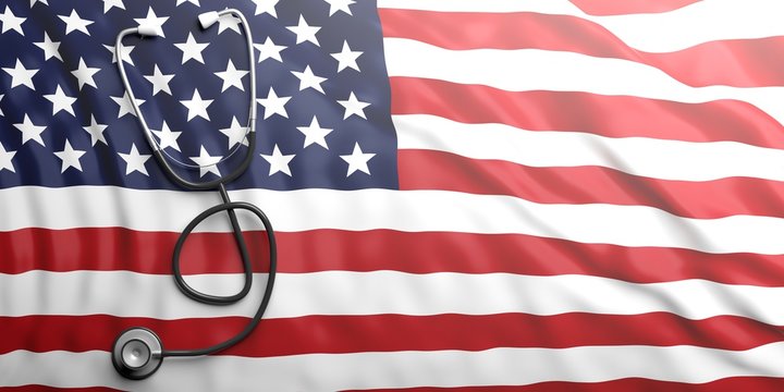 Stethoscope on America flag, 3d illustration