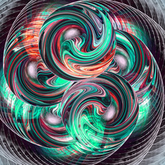 Abstract fractal spiral green-orange