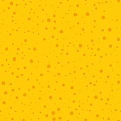 Orange polka dots seamless pattern on yellow background. Wondrous classic orange polka dots textile pattern in restrained colours. Seamless scattered confetti fall chaotic decor. Vector illustration.