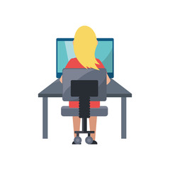 Fototapeta premium Young woman working on computer icon vector illustration graphic design