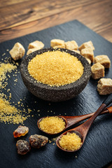Brown cane sugar in bowl