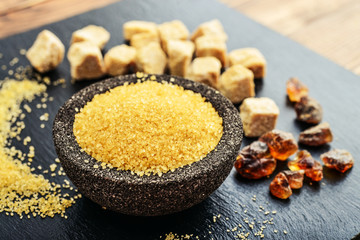 Brown cane sugar in bowl