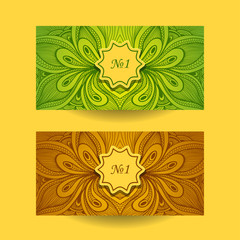 Set template design banners package with beautiful abstract texture in green brown gold colors for advertising tea  cosmetic perfume and other things 