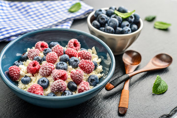 Cottage cheese with fresh blueberry