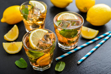 Glasses of iced sweet lemonade