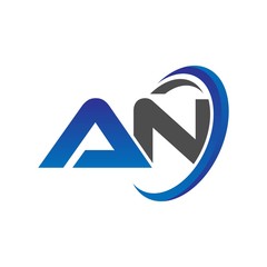 vector initial logo letters an with circle swoosh blue gray
