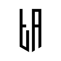 initial letters logo ta black monogram pentagon shield shape