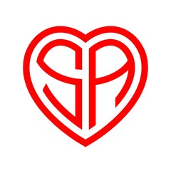 initial letters logo sa red monogram heart love shape