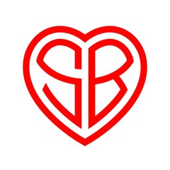 initial letters logo sb red monogram heart love shape