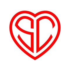initial letters logo sc red monogram heart love shape