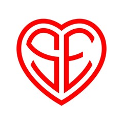 initial letters logo se red monogram heart love shape