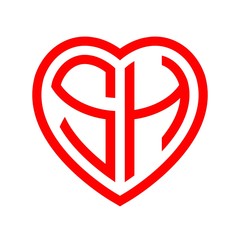 initial letters logo sh red monogram heart love shape
