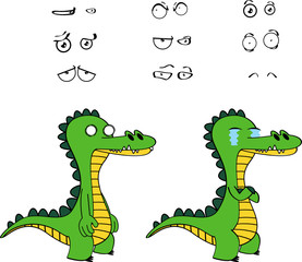 standing alligator cartoon expressions pack in vector format