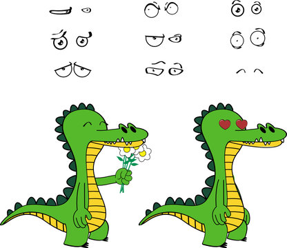 funny alligator cartoon expressions set in vector format