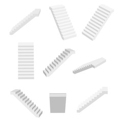 Steps or stairs in different positions set. View from the side, 