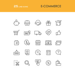 Online shopping line icons set