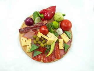 Food on a round cutting board