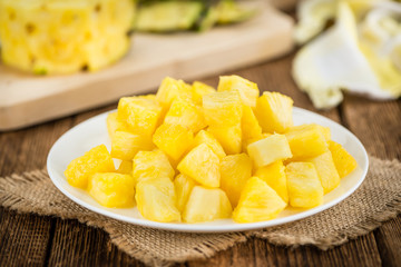 Sliced Pineapple close-up shot, selective focus