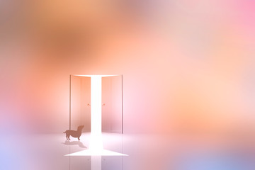 光が射し込むドアと犬のシルエット